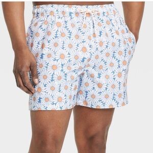 Goodfellow Daisy Men's Swim Shorts - Blue and White